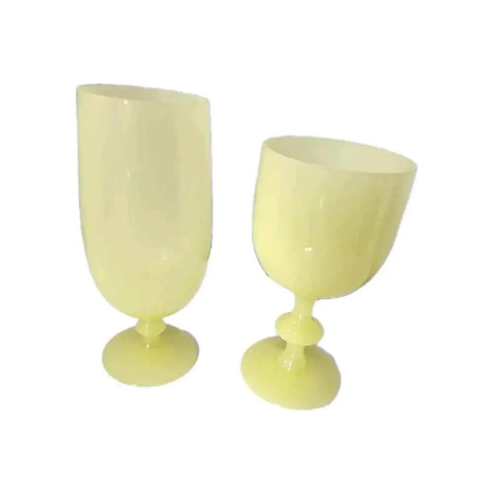 Portieux Vallerysthal Lot of 7 Canary Yellow Opaline Uranium Glasses 30's Read - Picture 4 of 11